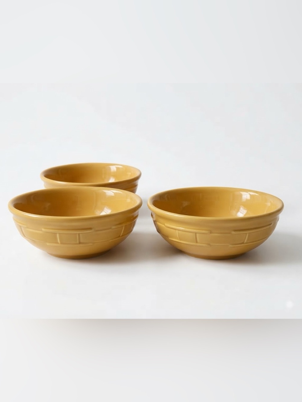 Longaberger Cereal Bowls Set of 3 Butterscotch Yellow - Discontinued - Picture 2 of 3